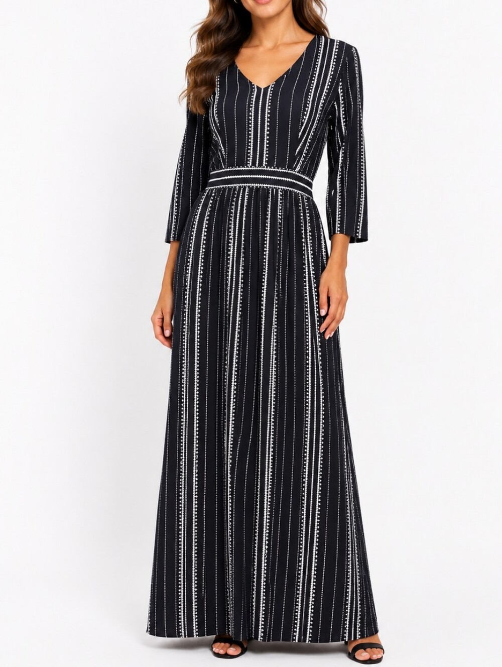 Black & White Striped V-Neck Maxi Dress NWT